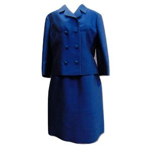 Vintage 1960 Adele California Blue Skirt Suit Sz S